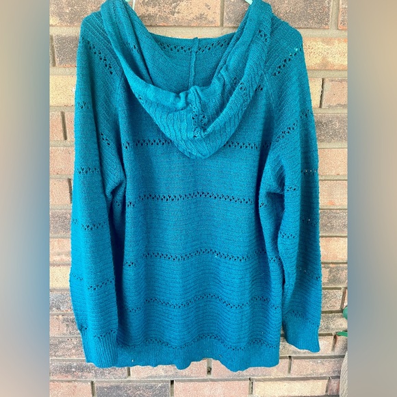 Women’s Teal Knit Hooded Sweater Plus Size 3X - Picture 5 of 7